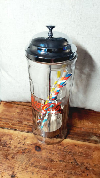 1992 Coca-Cola® "Delicious and Refreshing" glass straw dispenser - Glass and Chrome - classic design