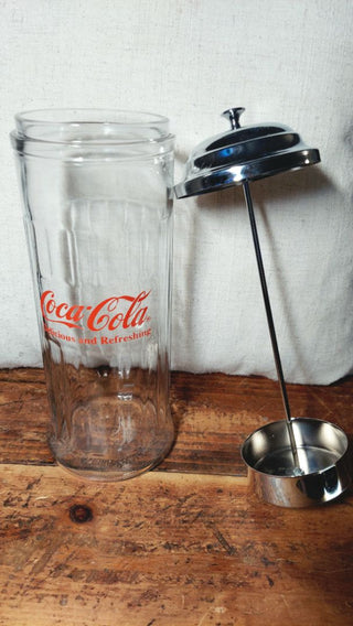 1992 Coca-Cola® "Delicious and Refreshing" glass straw dispenser - Glass and Chrome - classic design
