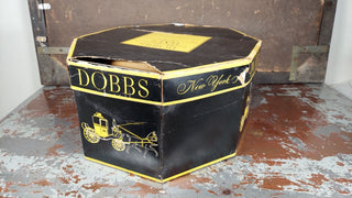 1950s "Dobbs & Co. New York" hat box, NO HAT, includes original paper holder, tissue, shaper. (As-Is)