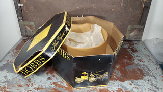 1950s "Dobbs & Co. New York" hat box, NO HAT, includes original paper holder, tissue, shaper. (As-Is)