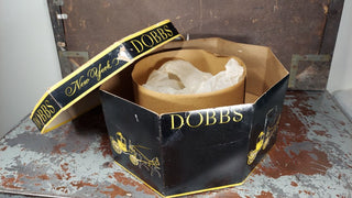 1950s "Dobbs & Co. New York" hat box, NO HAT, includes original paper holder, tissue, shaper. (As-Is)