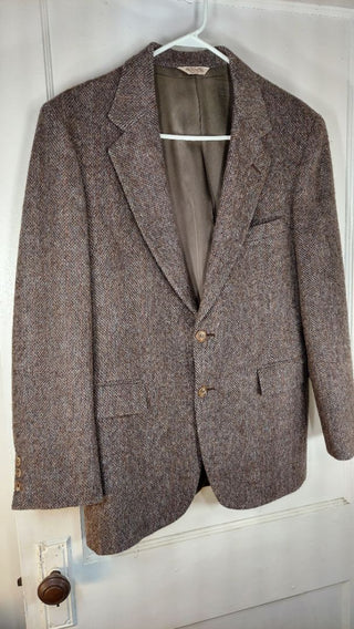 1970-80s Kenneth Roberts for Carson pirie Scott, Brown Mix Tweed herringbone wool sport coat