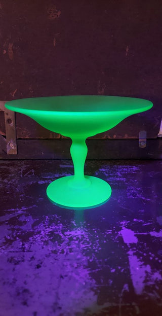 1930s Art Deco Green satin uranium glass footed compote by Tiffin (As-Is)