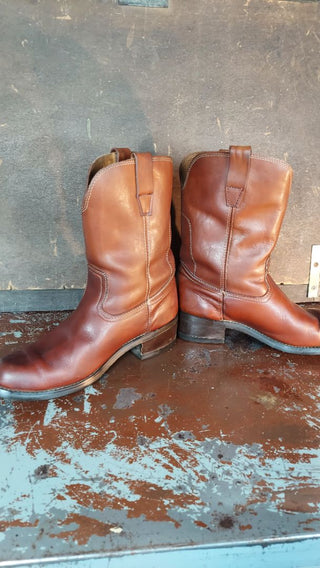 Men's 9.5D - 1970s Burgundy Chestnut Brown Roper Boot with steel toe and Goodyear welt (As-Is)