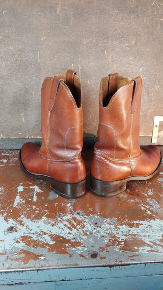 Men's 9.5D - 1970s Burgundy Chestnut Brown Roper Boot with steel toe and Goodyear welt (As-Is)