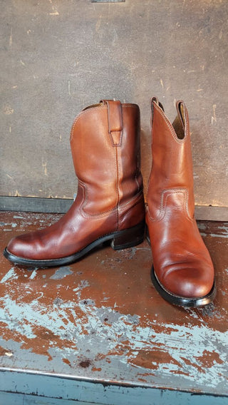 Men's 9.5D - 1970s Burgundy Chestnut Brown Roper Boot with steel toe and Goodyear welt (As-Is)