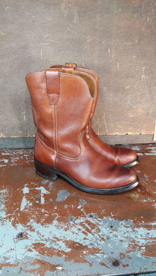 Men's 9.5D - 1970s Burgundy Chestnut Brown Roper Boot with steel toe and Goodyear welt (As-Is)