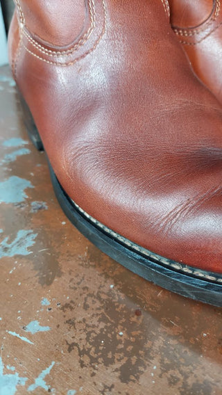 Men's 9.5D - 1970s Burgundy Chestnut Brown Roper Boot with steel toe and Goodyear welt (As-Is)