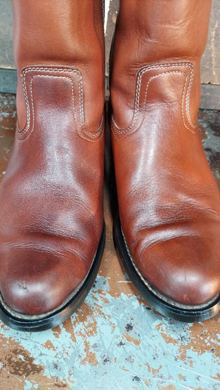 Men's 9.5D - 1970s Burgundy Chestnut Brown Roper Boot with steel toe and Goodyear welt (As-Is)