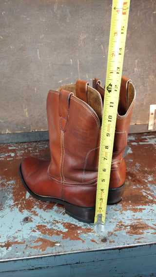 Men's 9.5D - 1970s Burgundy Chestnut Brown Roper Boot with steel toe and Goodyear welt (As-Is)