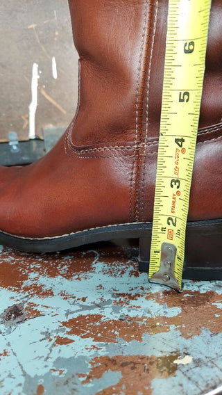 Men's 9.5D - 1970s Burgundy Chestnut Brown Roper Boot with steel toe and Goodyear welt (As-Is)