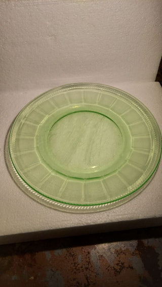 Uranium Glass - 1928 - 1933 Colonial Fluted Green Luncheon Plate WELL WORN  by Federal Glass (AS-IS)