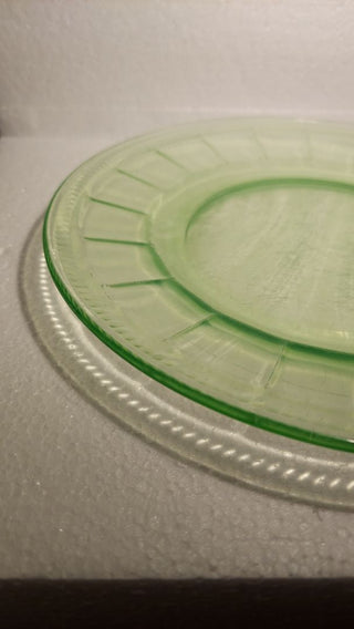 Uranium Glass - 1928 - 1933 Colonial Fluted Green Luncheon Plate WELL WORN  by Federal Glass (AS-IS)