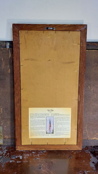 "Our Flag” by Fred Tripp, 1940s framed original lithograph art print by McCleary Hospital in Excelsior Springs, Missouri with story.