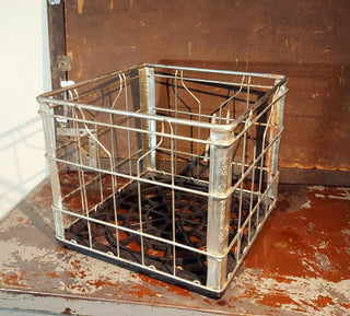 1989 Borden Milwaukee - Dairy Milk Crate - metal with plastic bottom, industrial farmhouse rustic storage shelf