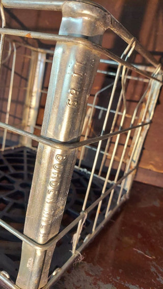 1989 Borden Milwaukee - Dairy Milk Crate - metal with plastic bottom, industrial farmhouse rustic storage shelf