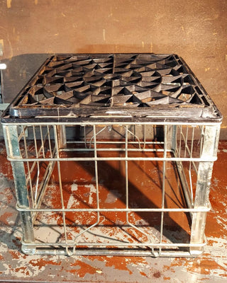 1989 Borden Milwaukee - Dairy Milk Crate - metal with plastic bottom, industrial farmhouse rustic storage shelf