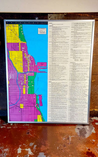 1989 Chicago Map & Guide by the Chicago Convention & Tourism Bureau Framed Map - Bold Modern Art Style Map