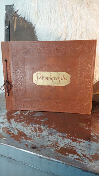 1920s "Photographs" Snap Shots Photo Album with Embossed Faux Leather Cover - 32 pages