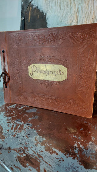 1920s "Photographs" Snap Shots Photo Album with Embossed Faux Leather Cover - 32 pages