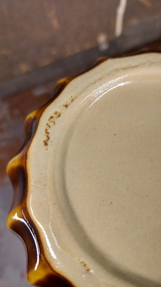 Midcentury Cream Brown Drip Glazed Ribbed Earthy Studio Pottery Vase