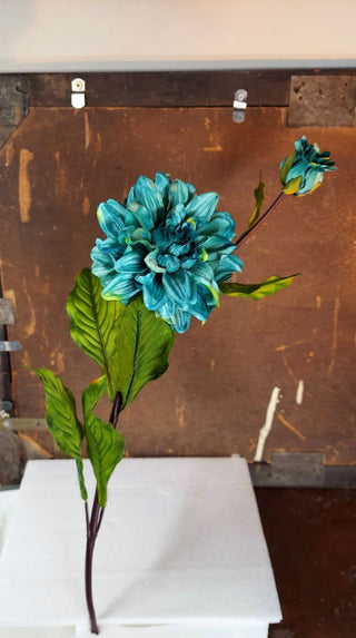Faux turquoise dahlia flower stem
