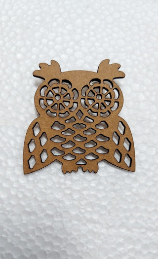 c) Wooden Owl Accessory - Bar Pin Brooch 1 ¾”
