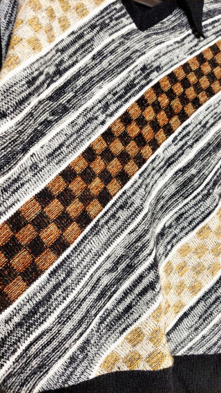 1970s Color Blocking Striped Geometric Design Knit Dagger Collar Pullover Sweater - Dimension by Milford