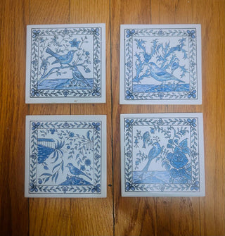 Ceramic Blue and White Bird Coasters (set of 4)