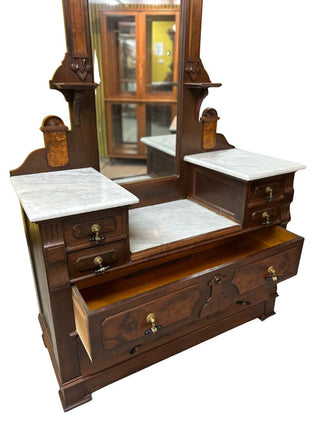 Victorian 6 Drawer Walnut Dresser with Mirror 47Wx19Dx52H