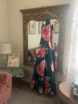 Big Floral teal full length dress