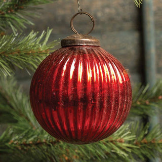 4" Ribbed Red Kugel Ornament - Vintage Inspired