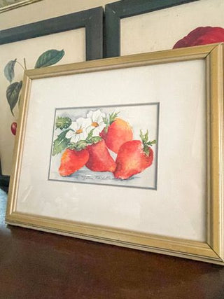 Framed Strawberry Watercolor  13.5"x11.5"