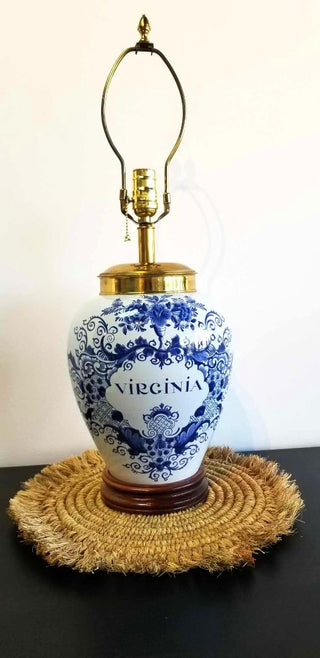 Vintage Blue Delft Virginia Tobacco Jar Lamp