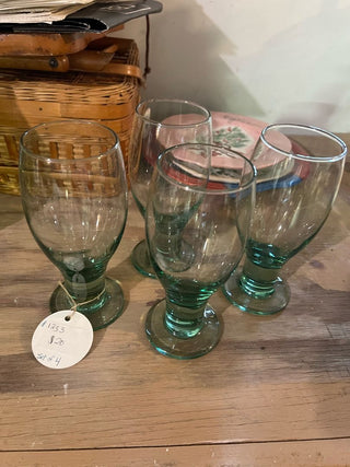 Green Spanish Glass Water Glasses (Set of 4)