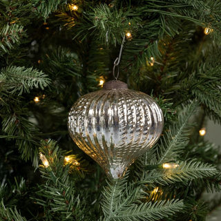 4" Silver Textured Teardrop Kugel Mercury Glass Ornament