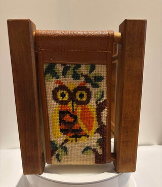 Vintage Owl Needle Point and Wood Tissue Holder 1970’s