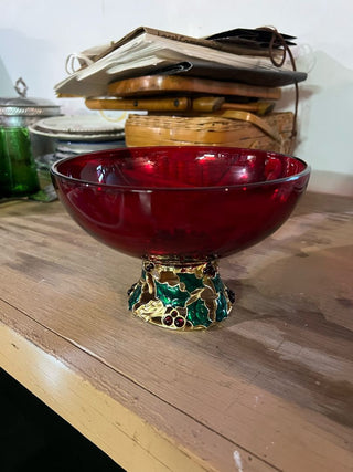 Red Decorative Bowl with Gold Detail