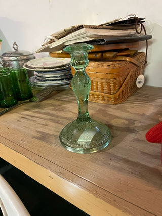 Green Glass Candlestick Holder