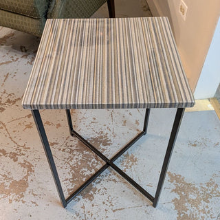 Striped Top Modern Parsons Table with Metal Base 14Wx14Dx22H