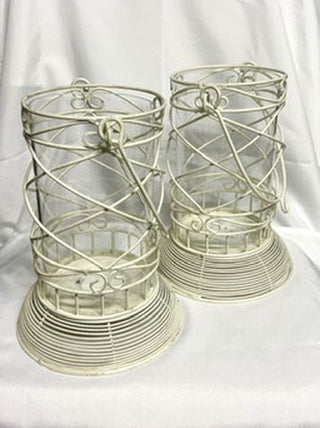 Set of 2 White Hurricane Candle Holders