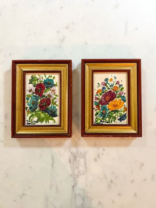 Set of 2 Burgundy Floral Oil Paintings (Sourced inItaly)