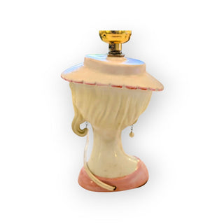 Pink Vintage Head of Lady Table Lamp with White Shade