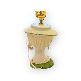 Green Vintage Head of Lady Table Lamp with White Shade