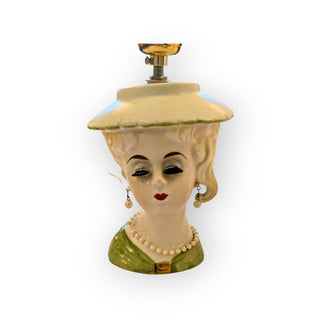 Green Vintage Head of Lady Table Lamp with White Shade