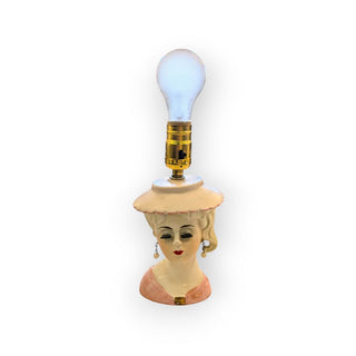 Pink Vintage Head of Lady Table Lamp with White Shade