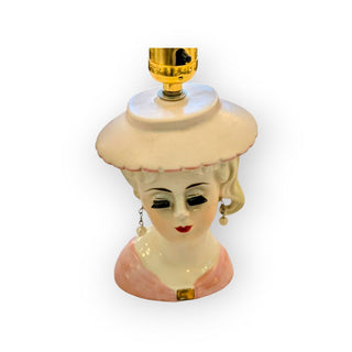 Pink Vintage Head of Lady Table Lamp with White Shade