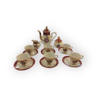 Japanese Courting Couple Pearlized Tea Set, (set of 17 pieces)