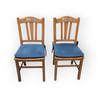 (Set of 2) Wood Dining Chairs with Painted Flowers Detail - 38" x 17.5" x 19"