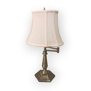 Brass Finish Swing Arm Lamp with Shade (As Is)- 21"h x 11"w x 9"d